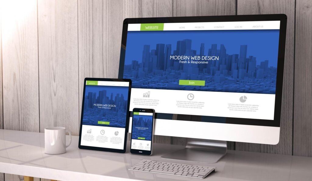 Responsive marketing agency website on desktop tablet and mobile devices