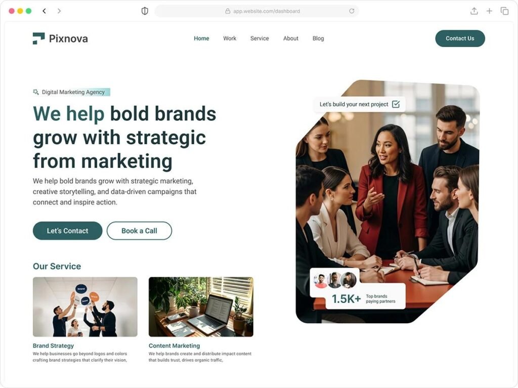 Professional marketing agency website homepage design