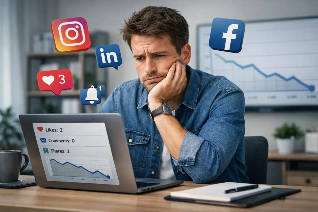 Small business owner struggling with social media management