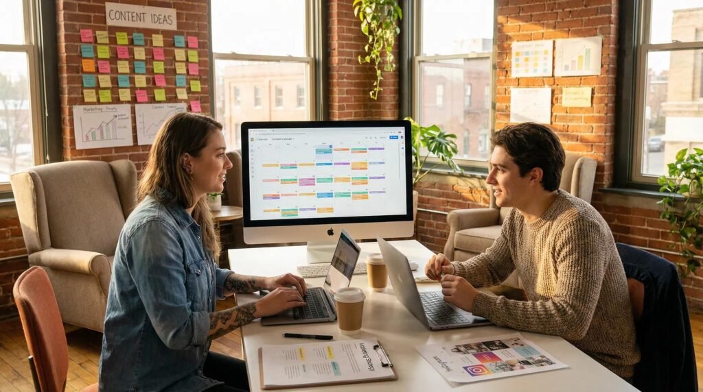 Social media content planning for businesses